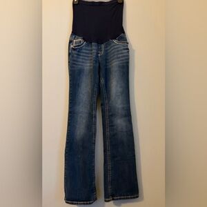 Maternity Indigo Blue Bootcut / Flare Jeans with Back Pocket Detail, Size Medium